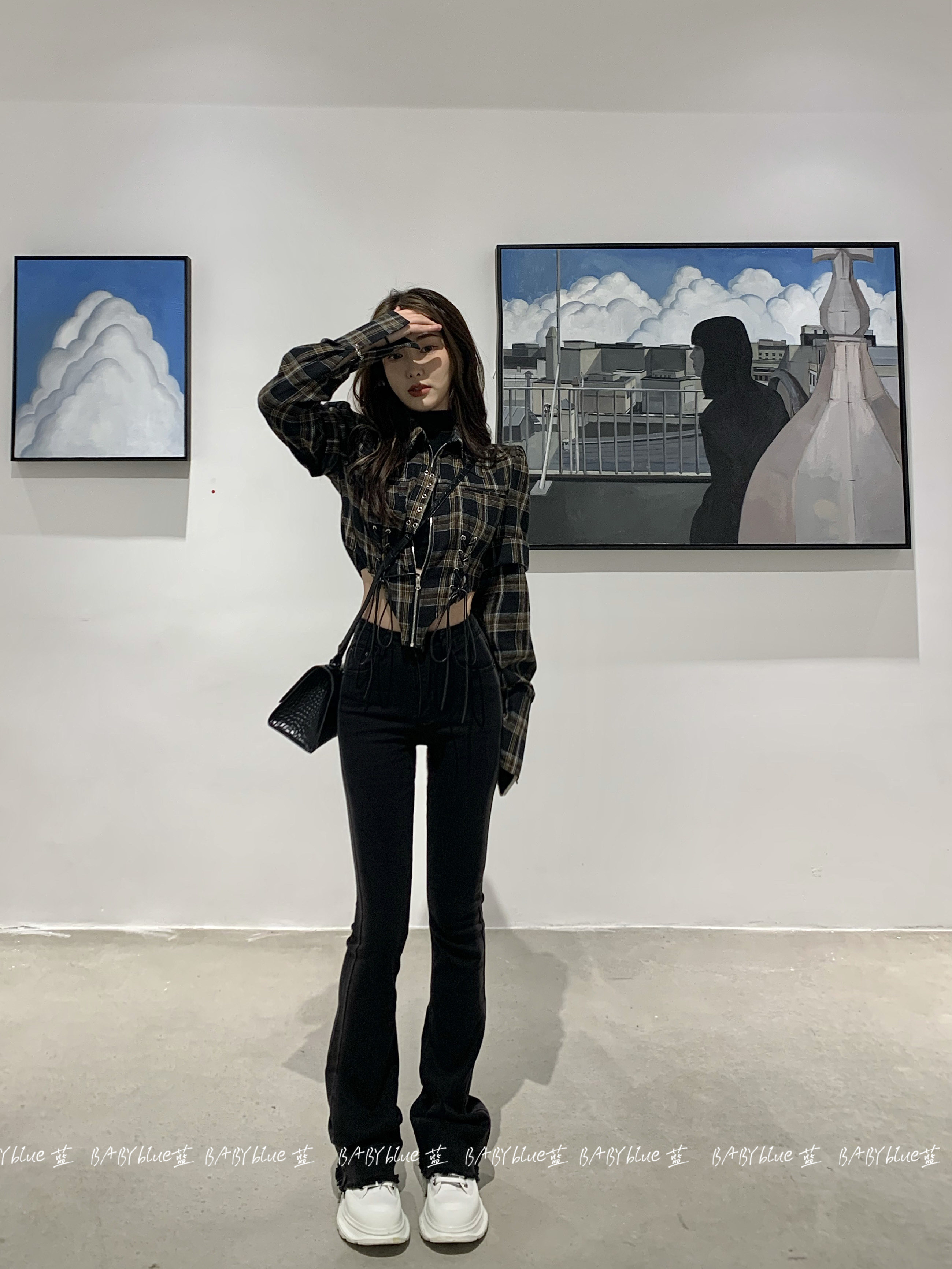 babyblue【细腿养成记】侧洗磨白女微喇修身高腰显瘦休闲牛仔裤