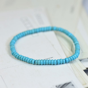 保真 松紧绳送礼物正品 湖北原矿天然绿松石4MM极细款 手链手串女款