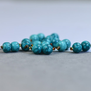 原矿天然绿松石水草纹网花老型圆珠对珠单珠手串佛珠隔珠散珠配珠