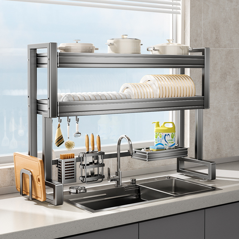 厨房水槽置物架放碗盘碟收纳架水池上方多功能沥水碗架砧板刀架