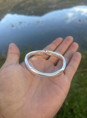 马蹄银手镯女999银实心开口纯银镯子正品支持检测马蹄光面时尚镯