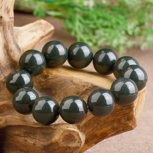 天然新疆和田玉青玉手串男款18mm圆珠手链大珠子玉石手链佛珠念珠