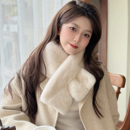 天鹅绒级整皮獭兔毛围巾女冬季 纯色皮草围脖双面加厚保暖真毛 韩版