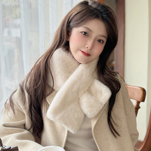 整皮獭兔毛围巾双面毛皮草围脖女