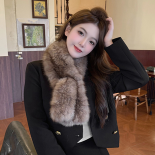 轻奢款紫貂皮草围巾女冬季保暖双面编织水貂毛加厚毛毛领子真毛