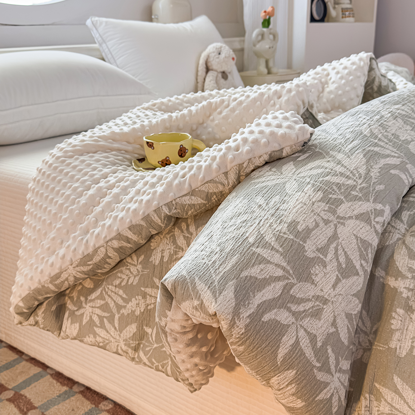 CY 新款AB版原麻木棉豆豆被高克重助睡眠3D按摩豆豆绒大豆秋冬被