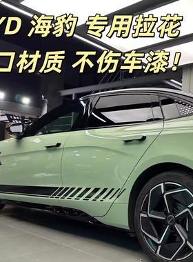 BYD海豹专用拉花贴进口材质不伤车漆改装装饰车身侧裙贴画黑色贴