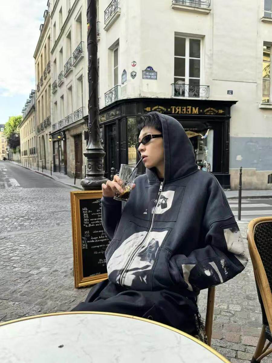 thumbnail for Madonna Zipper Hoodie for Men and Women, Spring and Autumn, American Retro High Street Loose Cleanfit Jacket