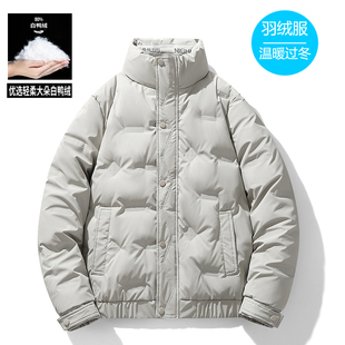 白鸭绒冬季新款时尚百搭潮流立领抗寒保暖男款羽绒服外套无帽零下