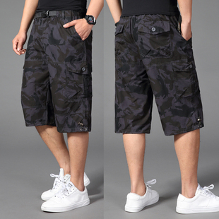 男工装 中裤 加肥加大码 夏季 子休闲大裤 七分裤 胖子裤 衩 宽松迷彩短裤