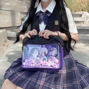 日系原宿暗黑痛包透明22cm尼龙帆布斜挎包单肩包蓝粉色日常小食量