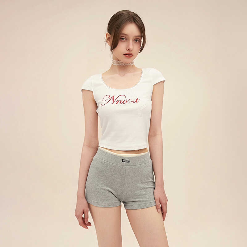 U领蝴蝶结高腰辣妹短袖女T恤