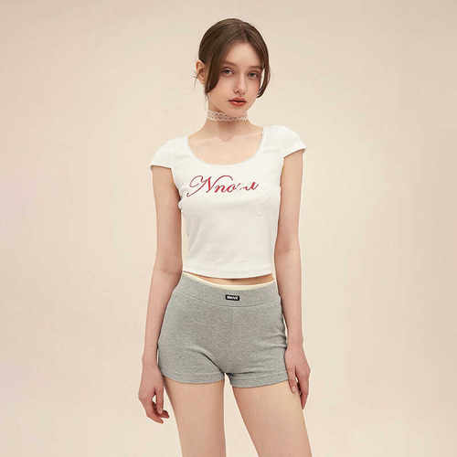 U领蝴蝶结高腰辣妹短袖女T恤