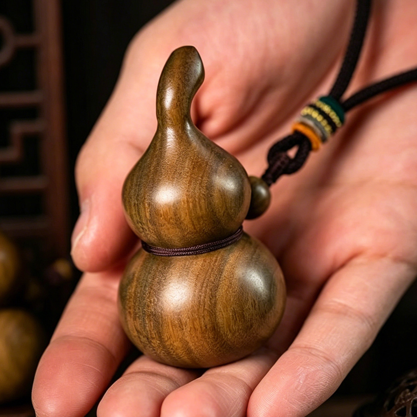 天然檀木葫芦手把件紫檀雕刻随身文玩创意摆件绿檀实木把玩件饰品
