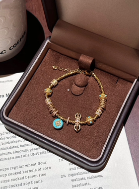 中古vintage宫廷风绿松石金刚杵925银手链送女友生日情人节礼物