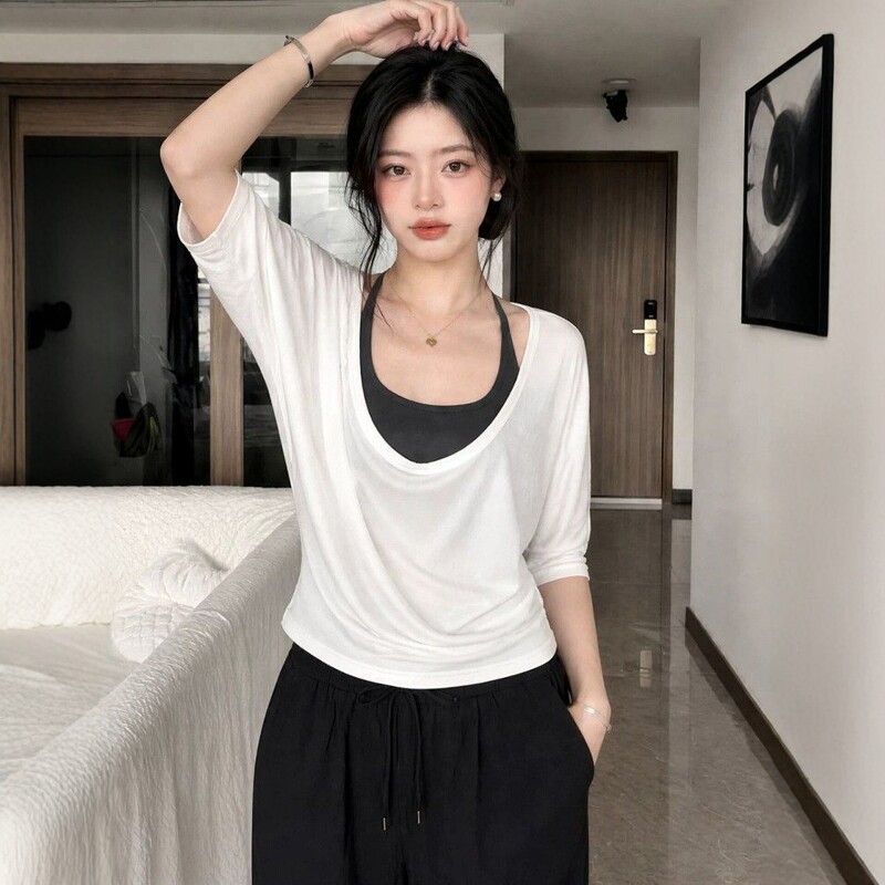 透气V领瑜伽健身背心两件套女图片