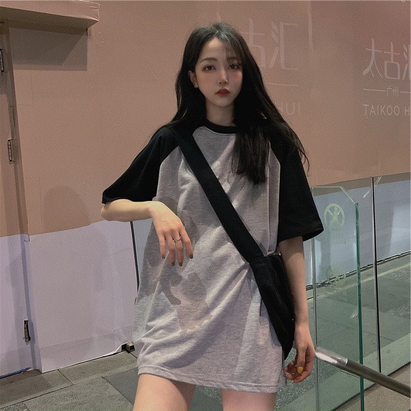 宽松瑜伽服上衣女短袖中长款大码罩衫跑步T恤弹力遮臀运动健身衣