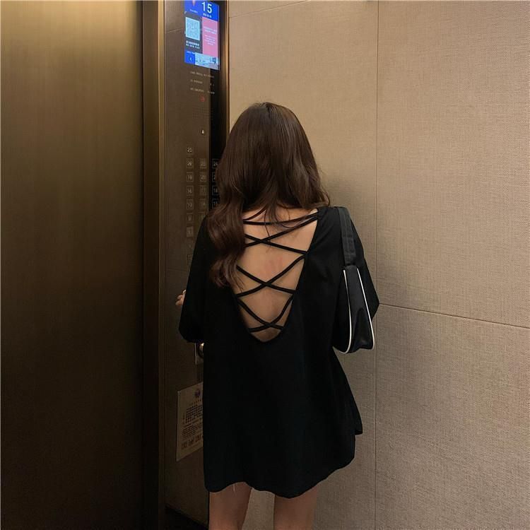 中长款瑜珈服露背运动短袖健身衣女春夏大码宽松显瘦透气快干罩衫