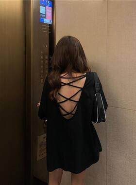 中长款瑜珈服露背运动短袖