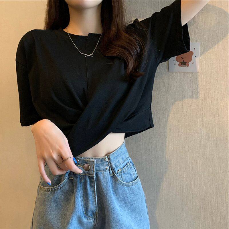 透气速干运动T恤女宽松短袖跑步上衣健身服短款舞蹈训练瑜伽罩衫
