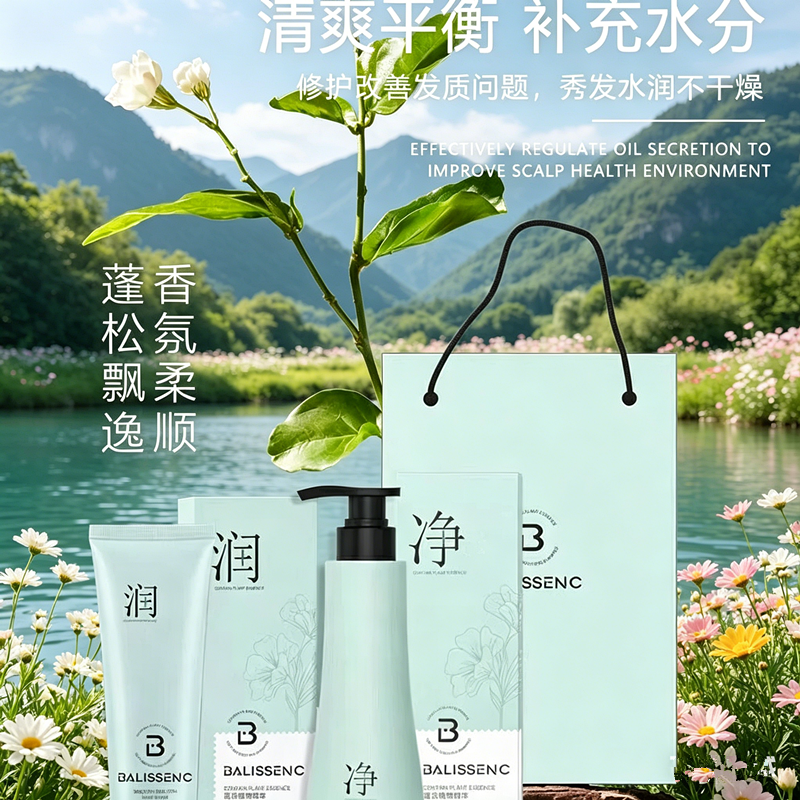 柏森丝柔净舒爽洗发水300ml+柔净顺滑发膜200ml清爽改善干燥亮丽