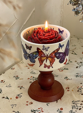 STILL【花舞蝶梦】原创玫瑰蝴蝶香薰蜡烛室内家用生日礼物伴手礼