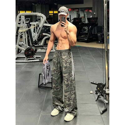 小柯xock美式复古多口袋迷彩工装裤男夏季条纹松紧腰直筒休闲长裤