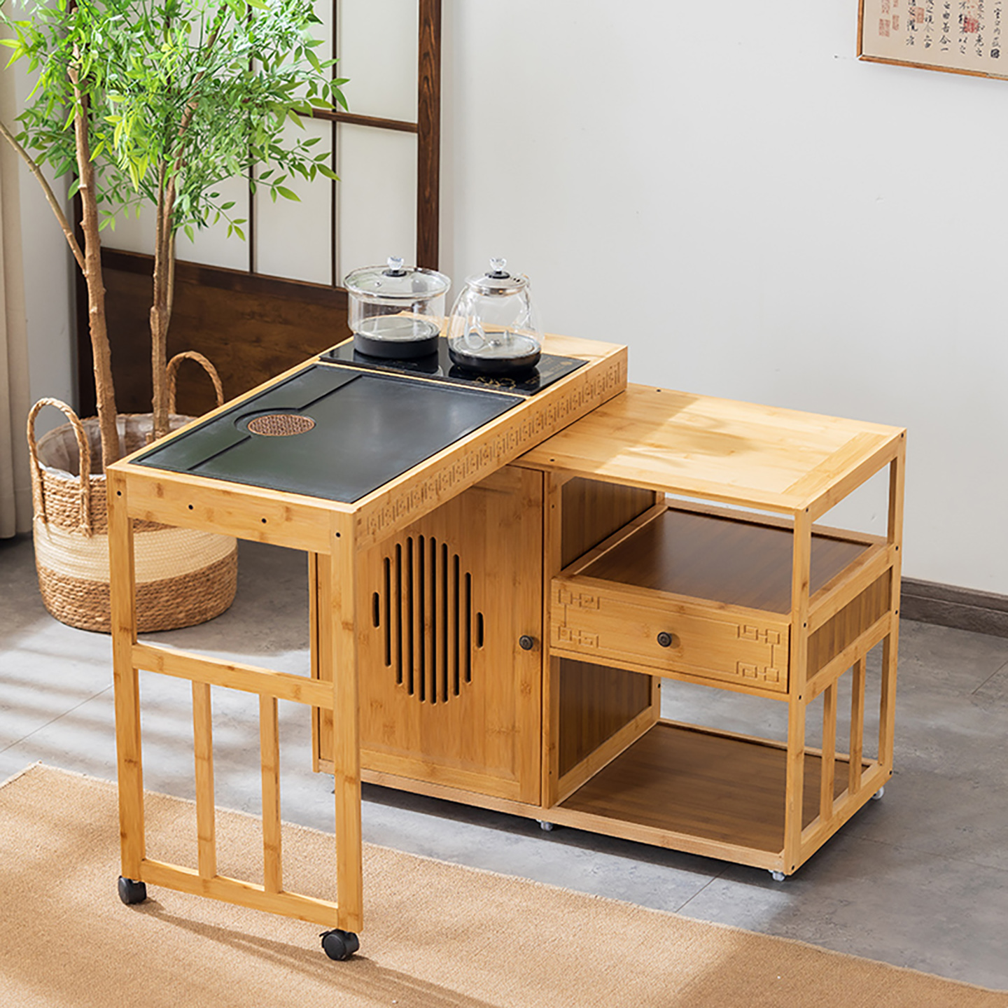 楠竹茶桌360度旋转现代轻奢家用