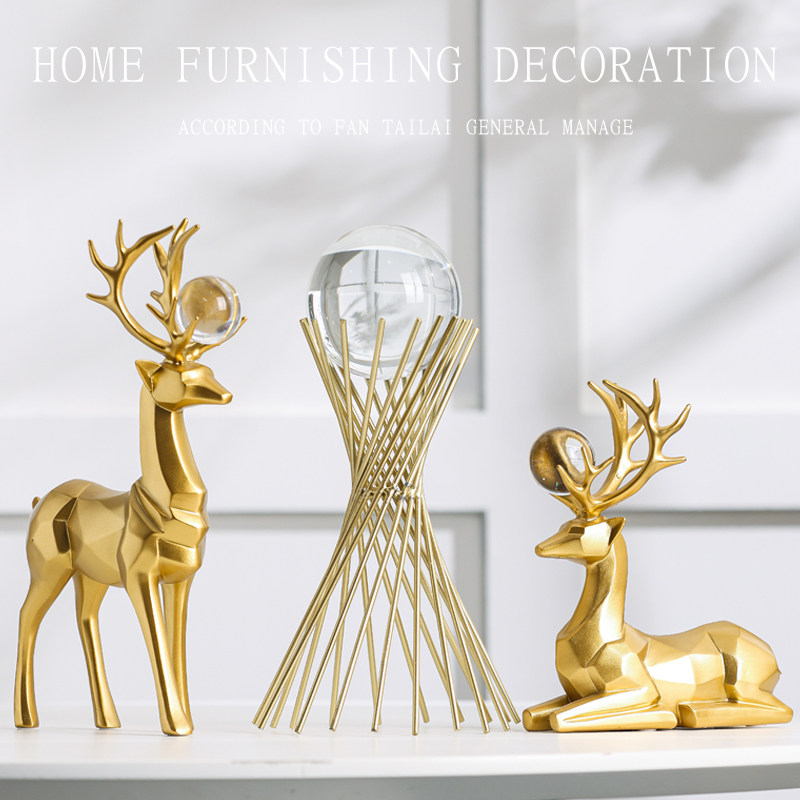 金色麋鹿花瓶客厅玄关电视酒柜装饰品摆件家居现代轻奢高档北欧风