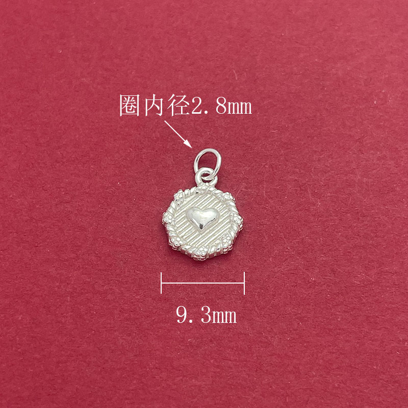 S925纯银桃心圆牌吊坠DIY银配件