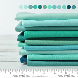 45*55cm 美国进口全棉手工拼布布料 衣裙面料 MODA素布 蓝绿系