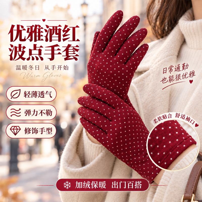 手套男女保暖手套春秋冬手套女士薄绒防寒手套骑车休闲冬季开车棉