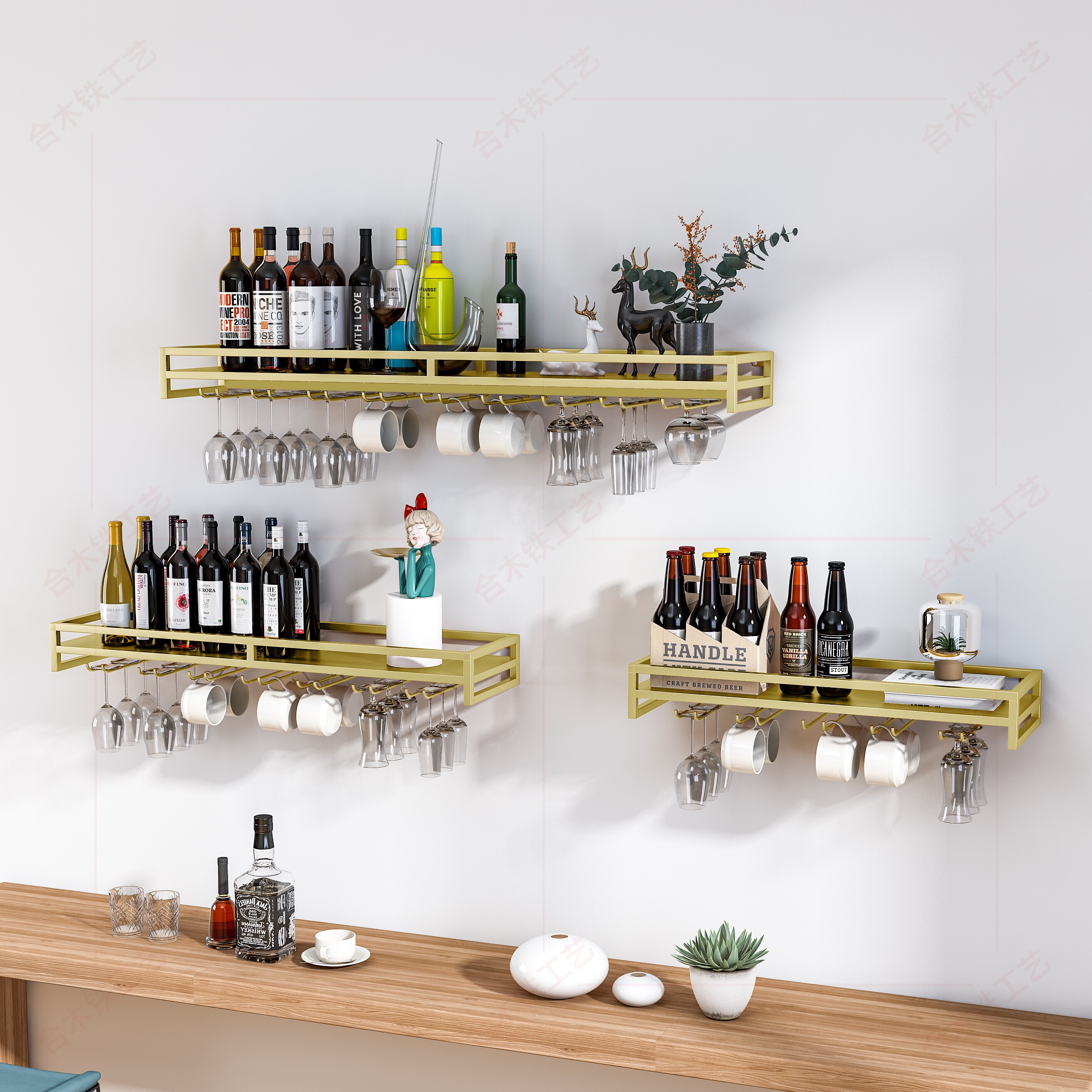 墙上酒架置物架壁挂餐厅厨房客厅吧台装饰酒柜悬挂红酒杯架展示架