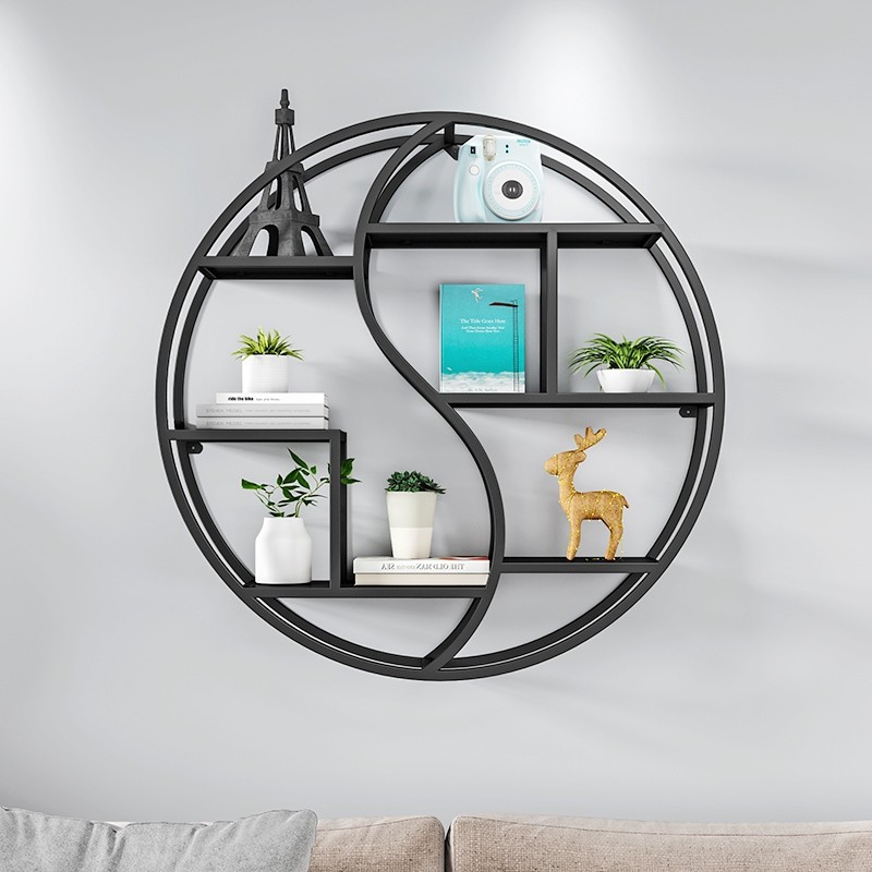 欧式客厅壁挂铁艺置物架复古创意实木书架隔板墙上装饰圆形展示架,住宅家具,搁板/置物架/家用陈列架,淘宝优惠券,粉丝福利购,淘宝优惠卷