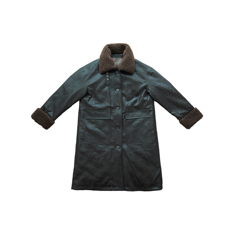 【U.M】复古绵羊皮中长款鹅绒服女 可拆羊毛翻领皮衣羽绒服外套