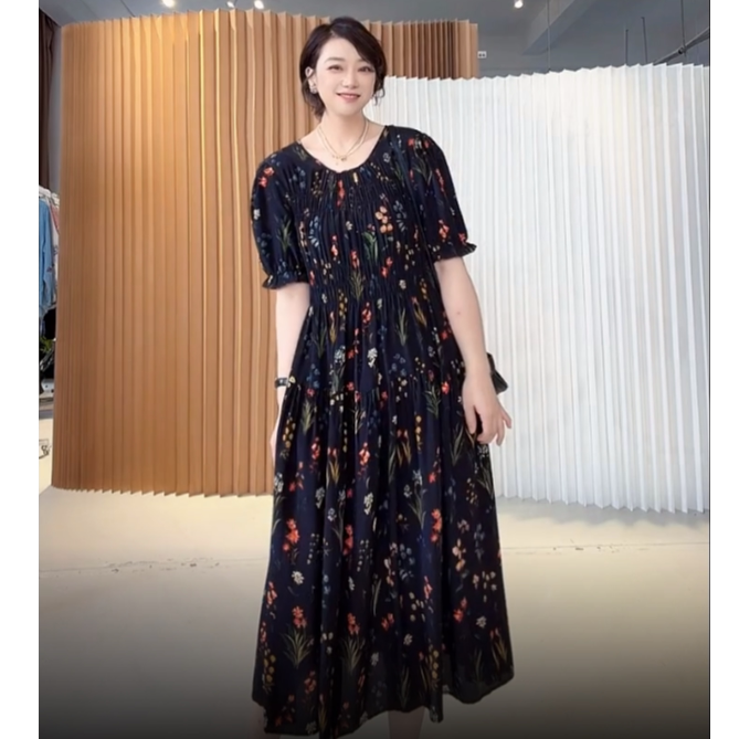【U.M】百草园双绉6A级100%桑蚕丝套头碎花连衣裙