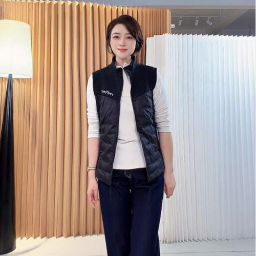 U.M】90白鸭绒拼接立领棉马甲女 户外休闲叠穿锁温保暖无袖背心