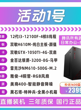 12100F 双敏H610M-纯白主板双敏GTX-1050TI-4G-双扇
