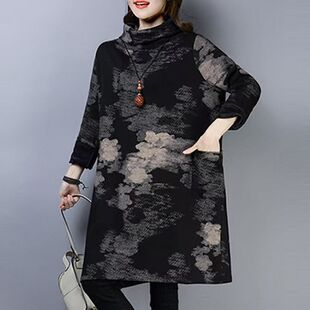 中长款长袖卫衣女2026春秋季宽松高领T恤中老年大码女装