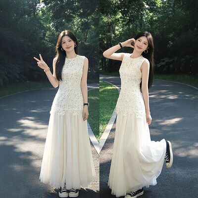 春夏法式大码无袖蕾丝连衣裙