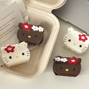 秋冬奶咖hellokitty抓夹可爱夏威夷黑皮kt鲨鱼夹高级感卡通发抓