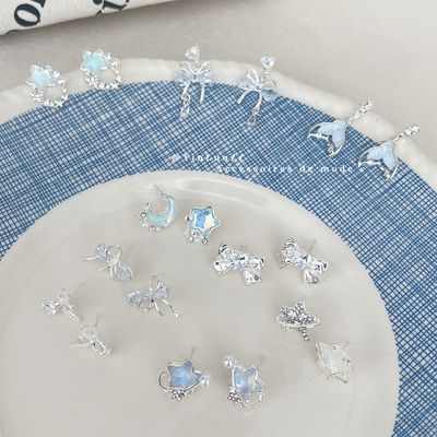 925冰透星月蝴蝶耳钉女春夏仙气甜美清新气质耳环气质高级感耳饰