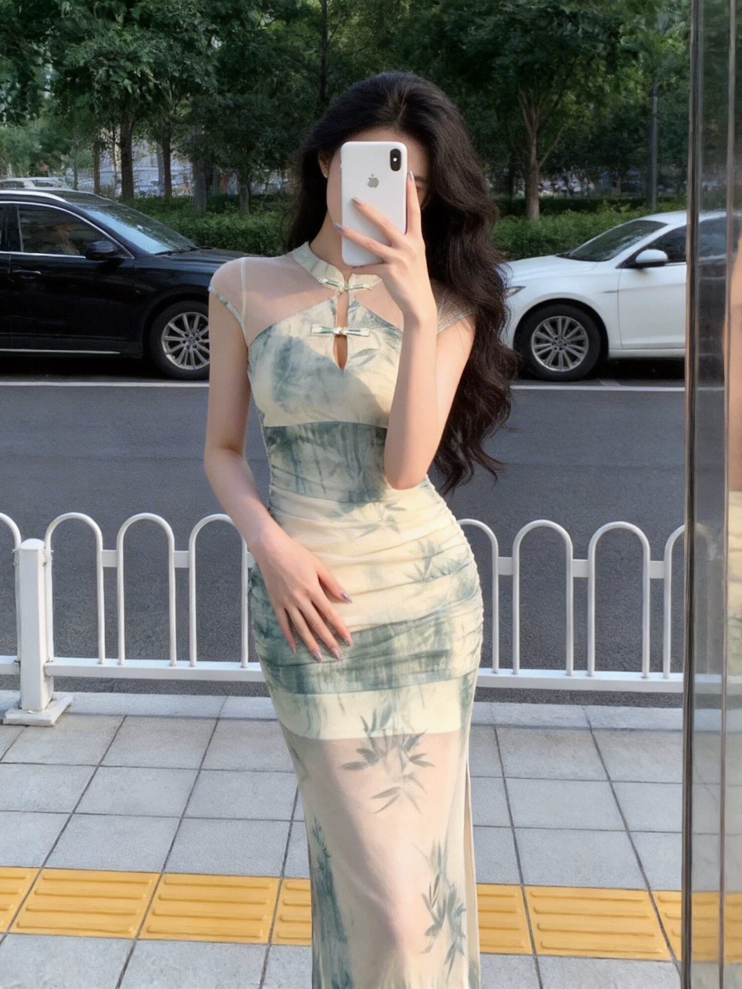 新中式水墨竹影改良旗袍连衣裙女旗袍