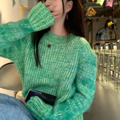 Real shot forest brilliant dyed candy green two color heavy industry Alpaca cloud cashmere Pullover