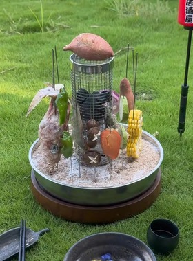 户外专用烧烤笼不锈钢圆形BBQ烟熏笼便携烧烤网露营野营野炊庭院