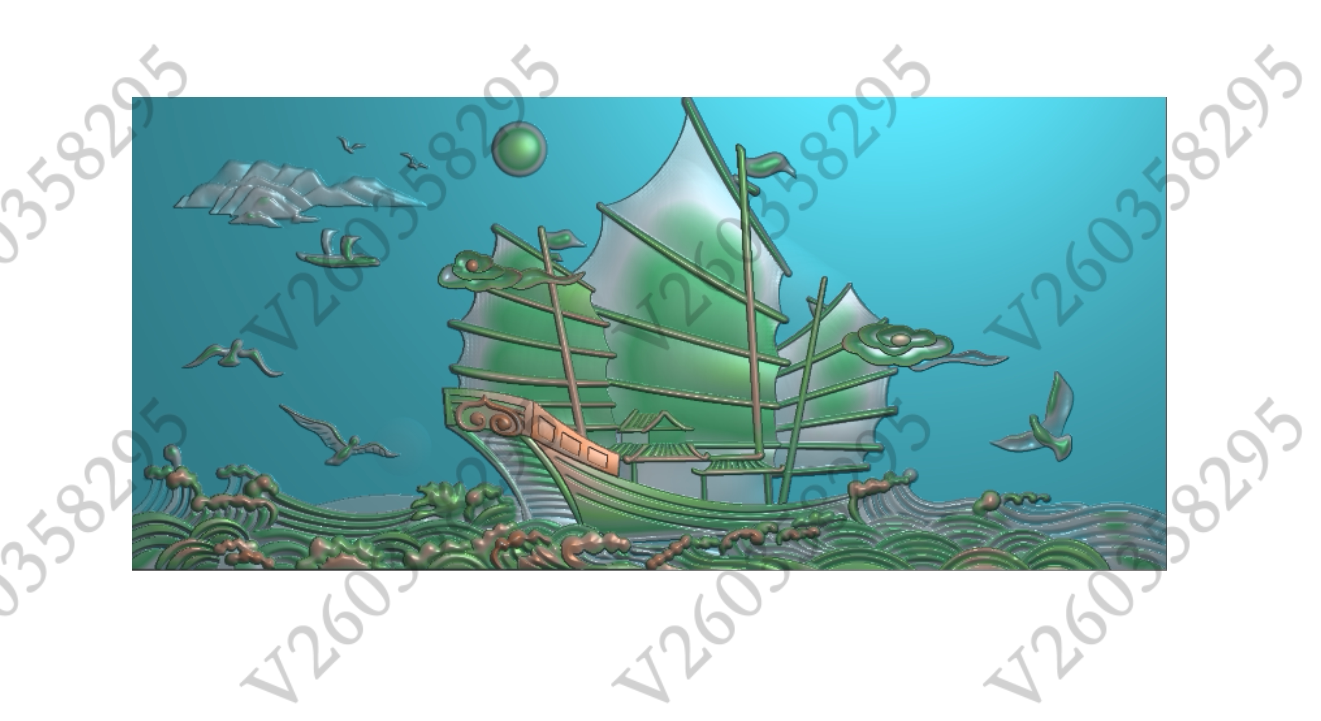 一帆风顺 精雕图 灰度图 山水画 3.