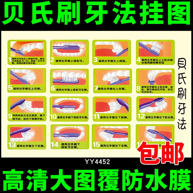 贝式刷牙法挂图 如何正确刷牙方法 医院口腔科室走廊装饰墙贴海报