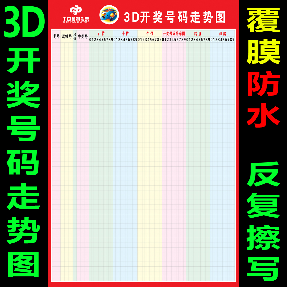 3D表格海报福彩投注站宣传用品大乐透彩票双色球开奖号走势图墙贴 个性定制/设计服务/DIY 写真/海报印制 原图主图