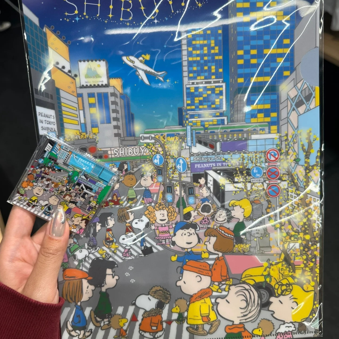 日本史努比东京涩谷霓虹灯街景樱花冰箱贴文件夹中油笔限定收藏