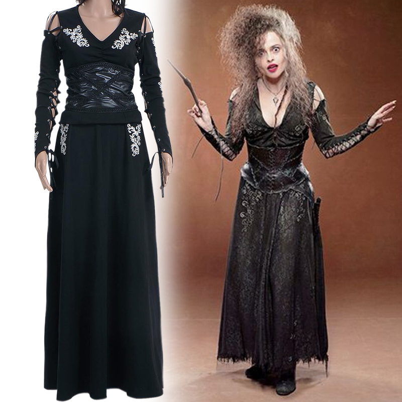 哈利波特 贝拉特里克斯黑色礼服cosplay服装女长裙连衣裙表演服